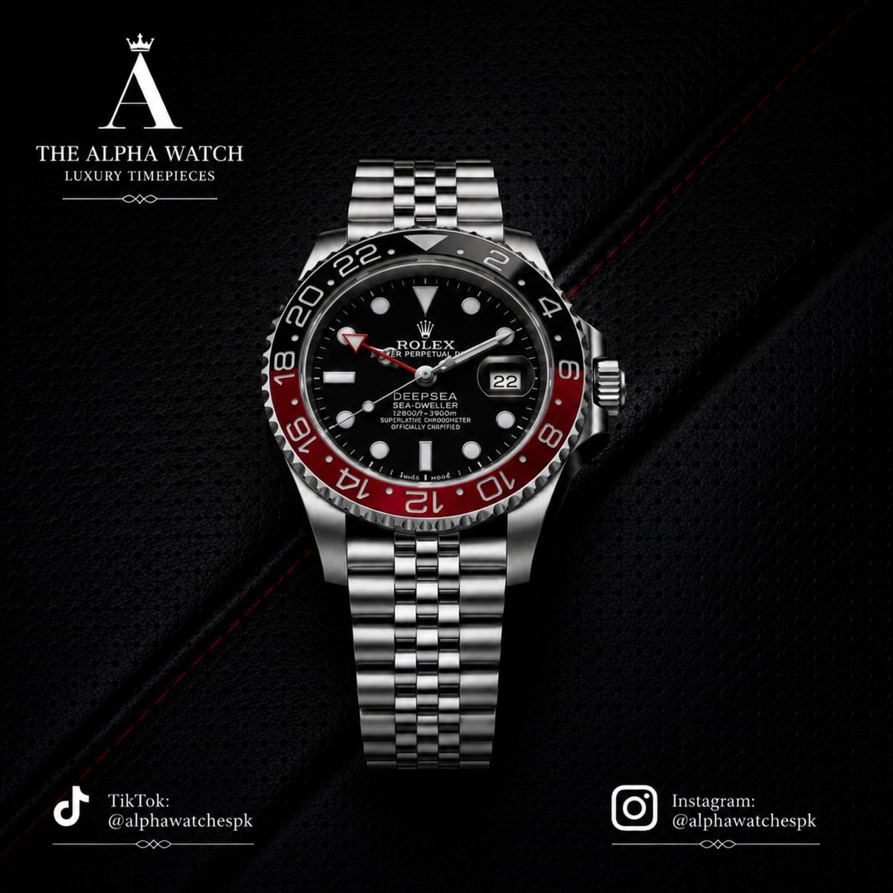 Rolex Watch Red & Black Dial with Date Display