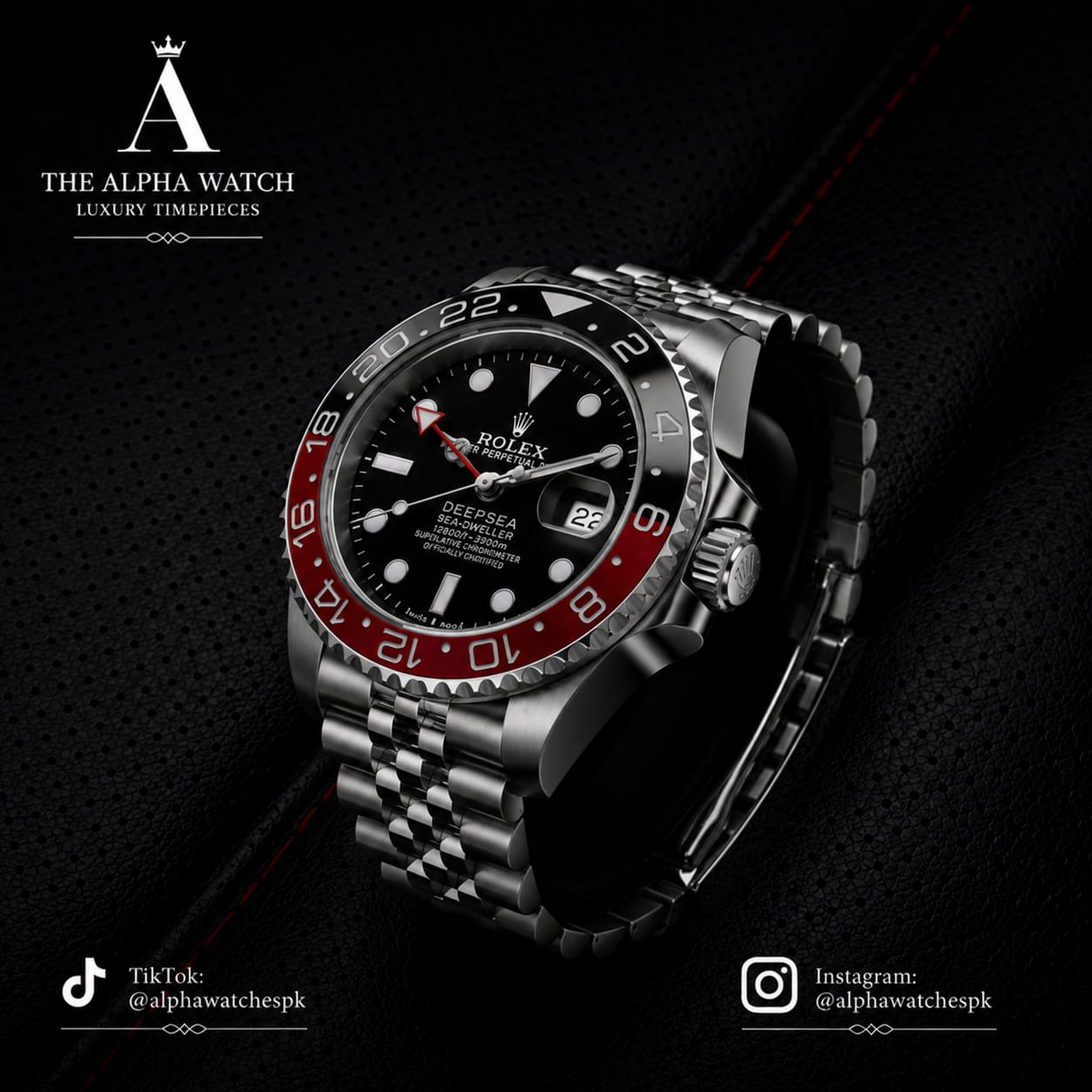 Rolex Watch Red & Black Dial with Date Display